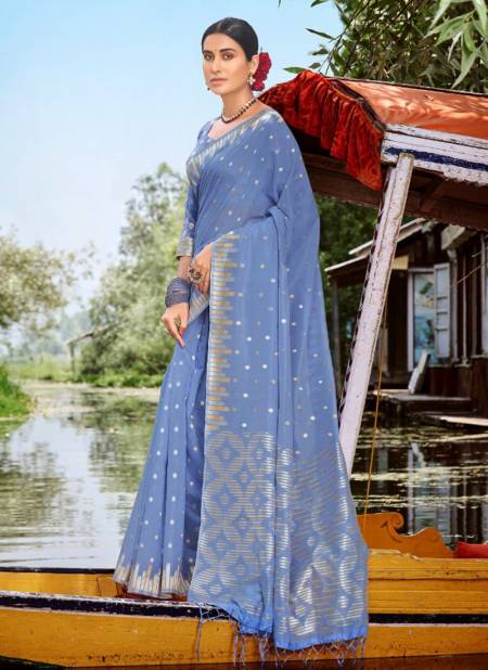 Sky Blue Colour Rajyog Kashmir Exclusive Fancy Heavy Soft Cotton silk Festive Wear Latest Designer Saree Collection 1003